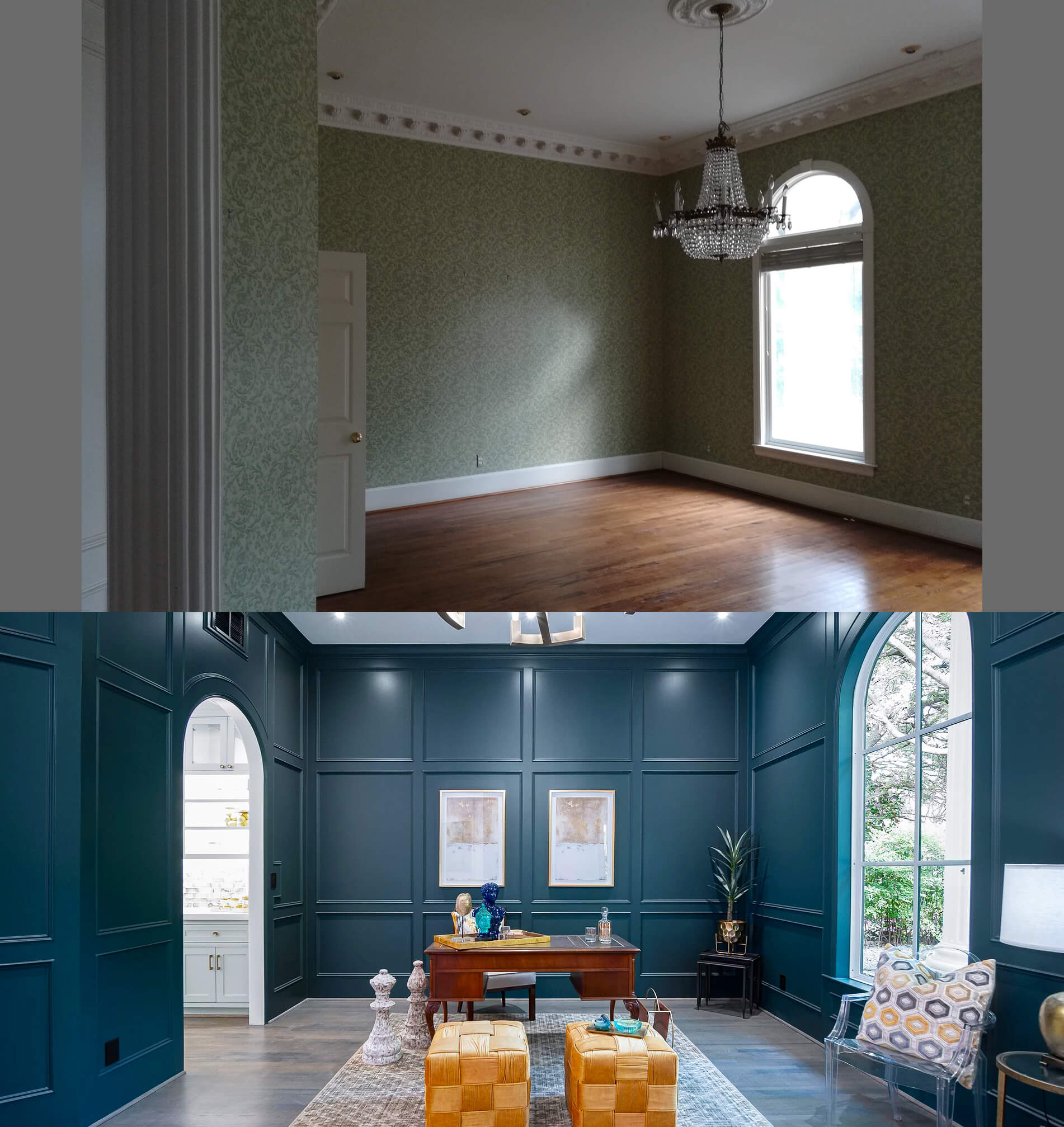 Before & after photos: Single-family home office remodel designed by RC3D; Award-Winning Architect Firm In Dallas, TX.