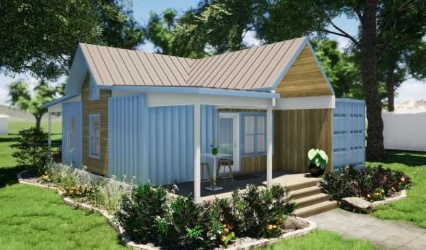 1 Story Light Blue Container Home Exterior Designed By RC3D