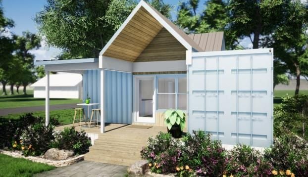 1 Story Light Blue Container Home Exterior Designed By RC3D