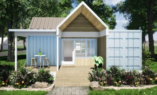 1 Story Light Blue Container Home Exterior Designed By RC3D